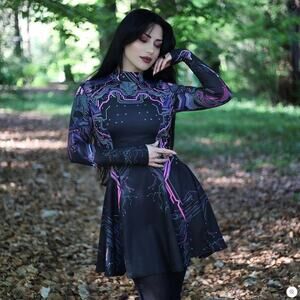 LUNAFIDE Cyber Skater Dress Black Pink Blue Sz XL $99 {TT10}